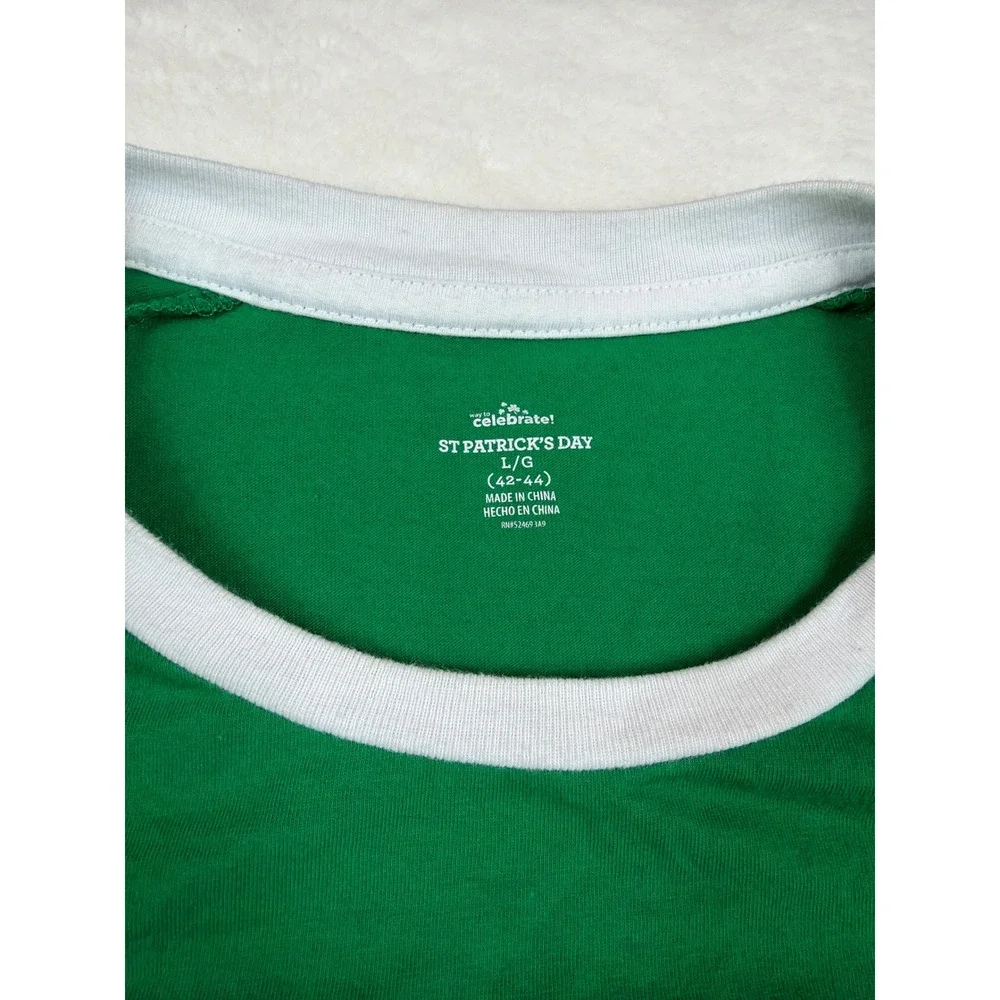Way to Celebrate St Patricks Day Green Ringer T-Shirt Four Leaf Clover Large